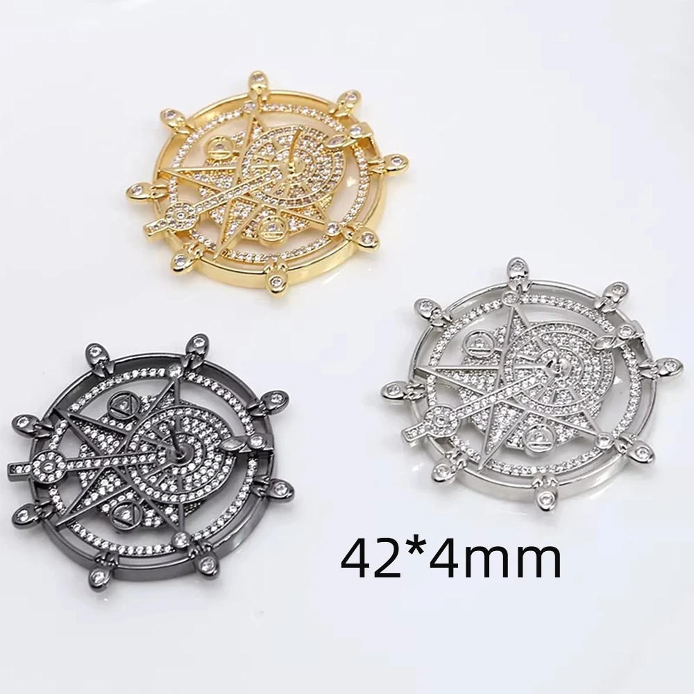 1 Piece 42*4mm Brass Plated with Genuine Gold Zircon Inlaid Star Base DIY Production of Jewelry Baroque Doll Accessory Materials