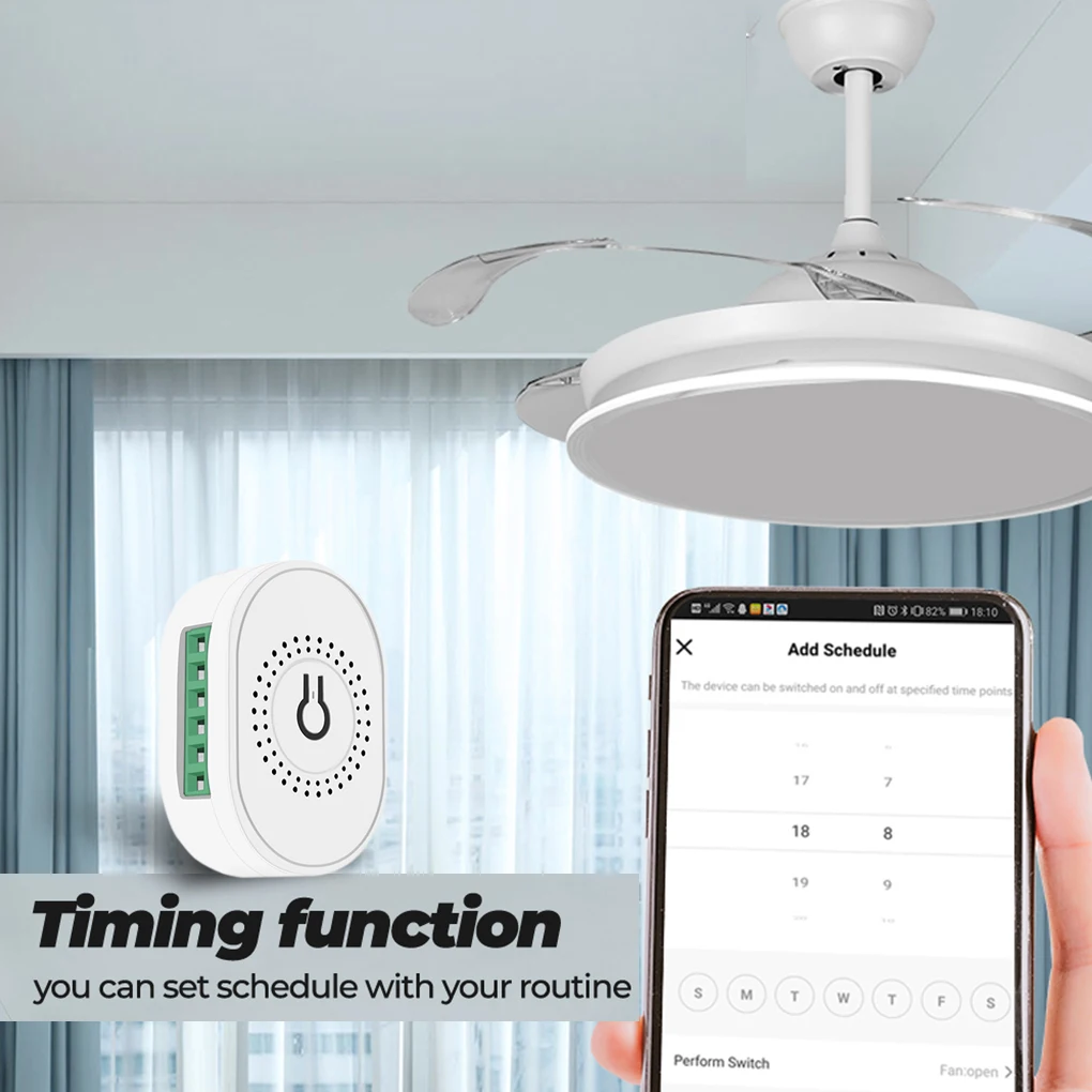 وحدة تحكم في سرعة مروحة السقف، سرعات مختلفة، مفتاح تحكم عن بعد واي فاي، وحدة تبديل مروحة صغيرة، أبيض