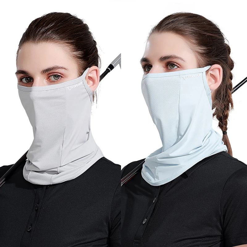 Sun Protection Mask Female Neck Protector Anti-UV Outdoor Hanging Ear Face Cover Ice Silk Breathable Covering Scarf Riding