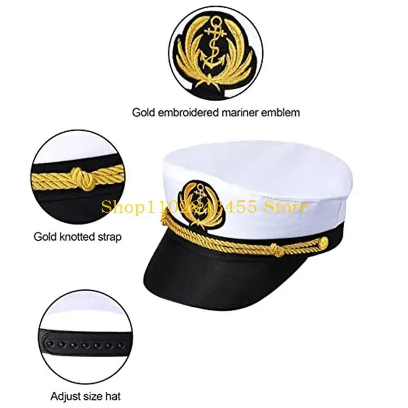 49MC Navy Marine Hat Sailor Captain Costume Men Yacht Captain Hat Skipper Hat Funny Party Hats Costume Accessories