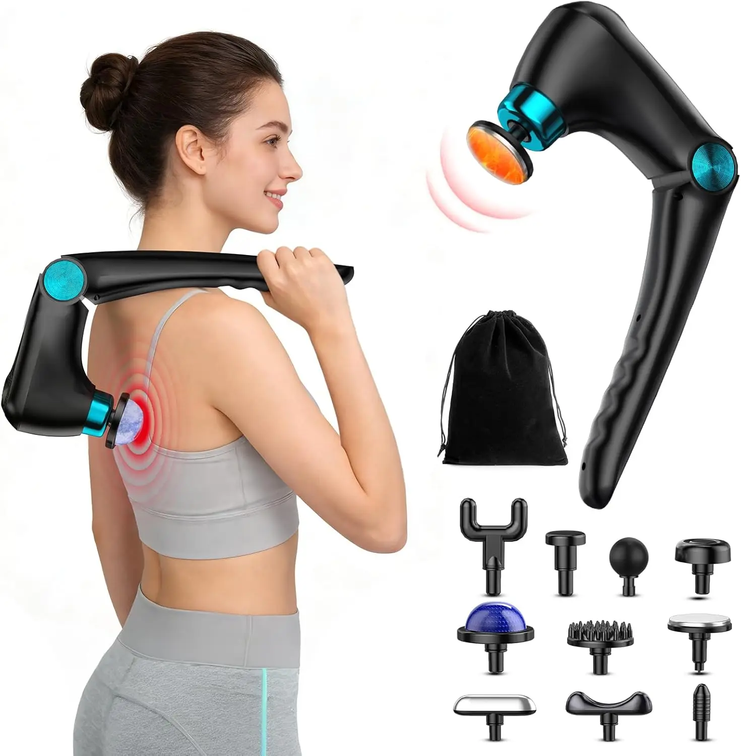 Back Massager with Heat & Cold Therapy, Foldable Deep Tissue Massage Gun for Back & Shoulders, Cordless Percussion Massager