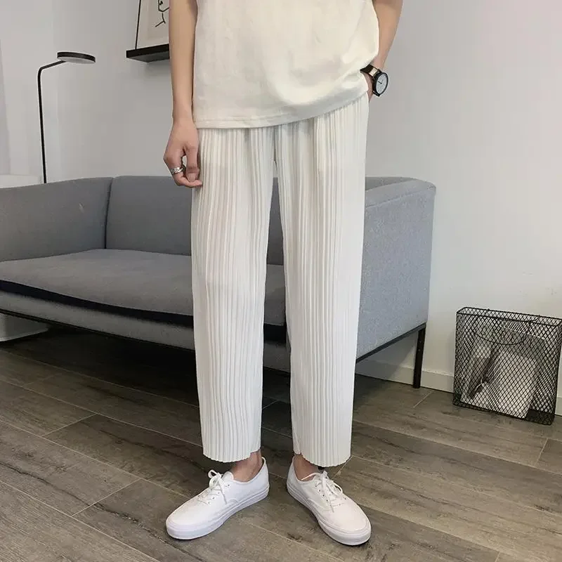 Casual Pants Men with Straight Sleeves Retro Wide Legs Thin and Draped Feel Korean Trend and Handsome Harun Ankle-Length Pants