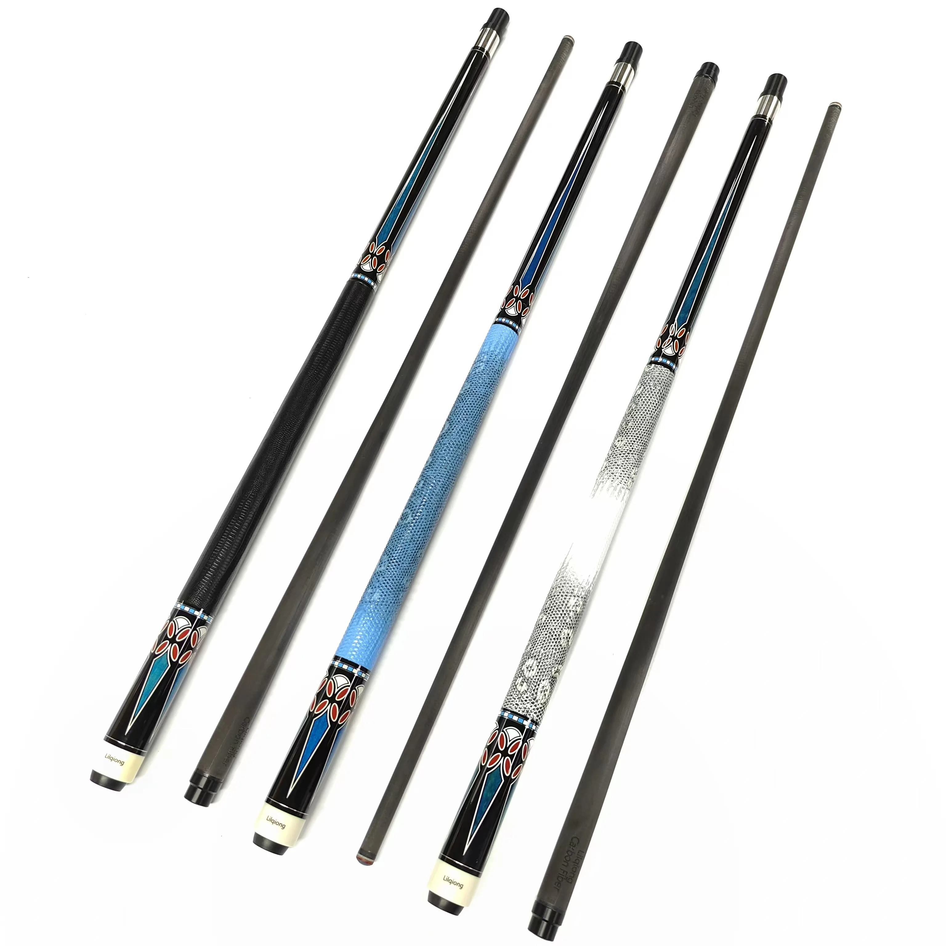 Lilqiong/VanQs 58'' 1/2-pc Billiard Pool Cue with Carbon Fiber Shaft with Real Lizard Wrap Stainless steel Uni-loc Joint