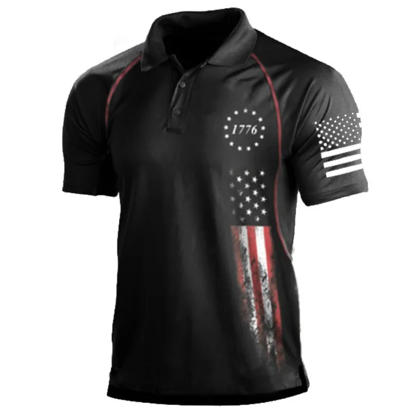 Independence Day 1776 American Flag Print Patriotic Polo Shirt 3D Digital Print Men Clothing