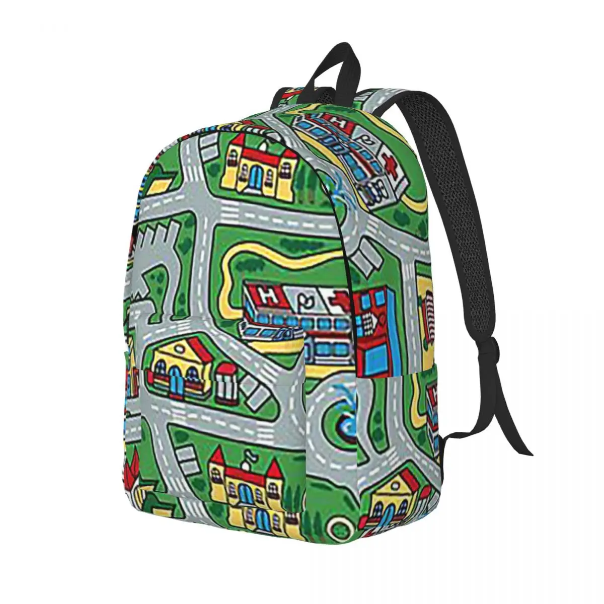 Car City Carpet Road Rug 90s Nostalgic Toy Student Backpack School Bag Hiking Travel Daypack Fashion Bookbag Shoulder Bags