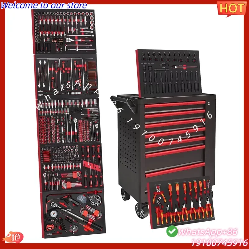 2026Hot Professional 7 Drawers Red Tool Cabinet/Trolley With Pegboard and Side Door for Garage Tool Storage and Auto Repair