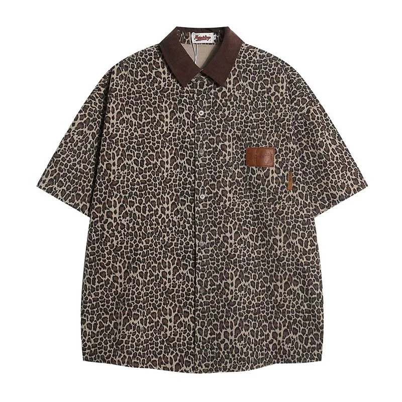 

Lopoard Printed Hip Hop Shirts Short Sleeves Men Harakuju Summer Streetwear Button Up Blouse