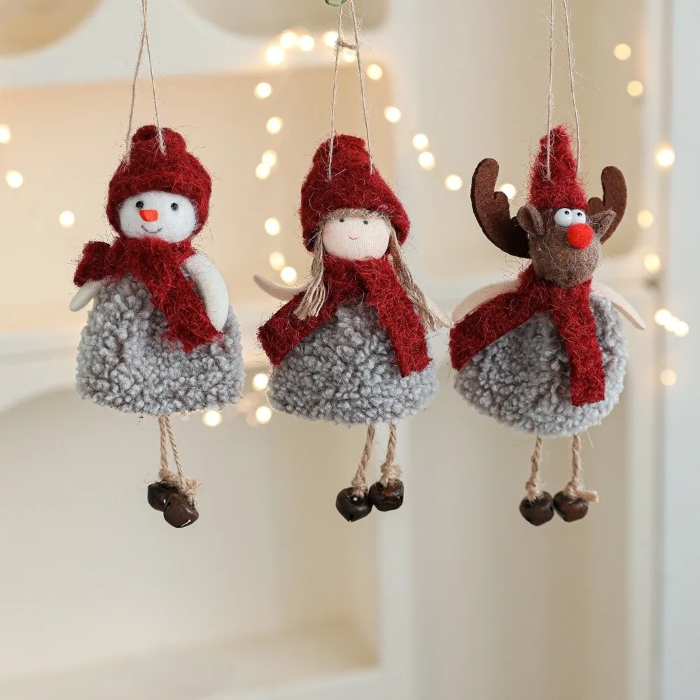 

Plush Christmas Snowman Pendant Reindeer Santa Claus Girl Doll Hanging Pendant with Bells Xmas Tree Pendants Home Party Decor
