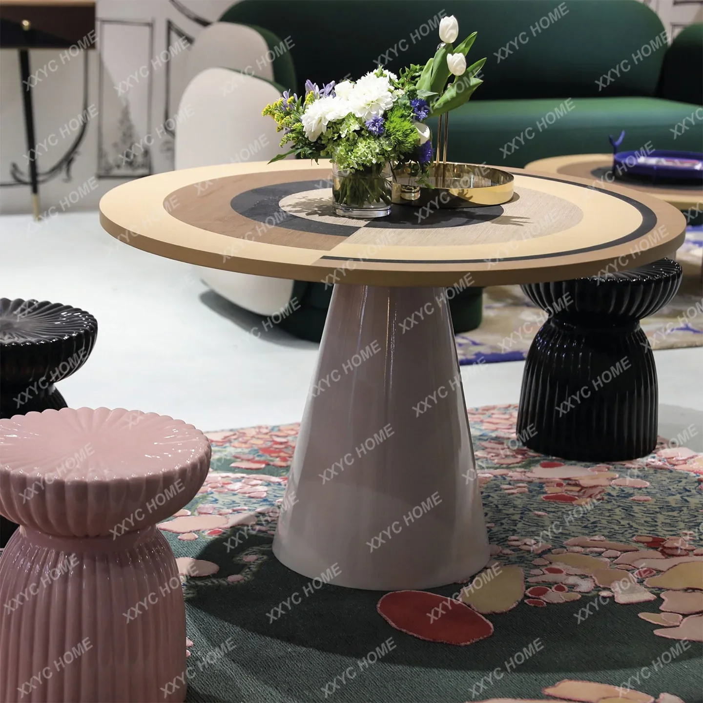 DD Modern minimalist geometric pattern color round table small apartment living room coffee table coffee table