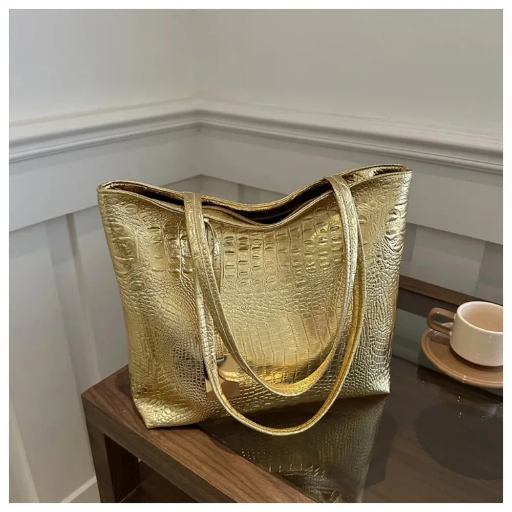 Brand Fashion Casual Women Shoulder Bags Silver Gold Black Crocodile Handbag PU Leather Female Big Tote Bag Ladies Hand Bags