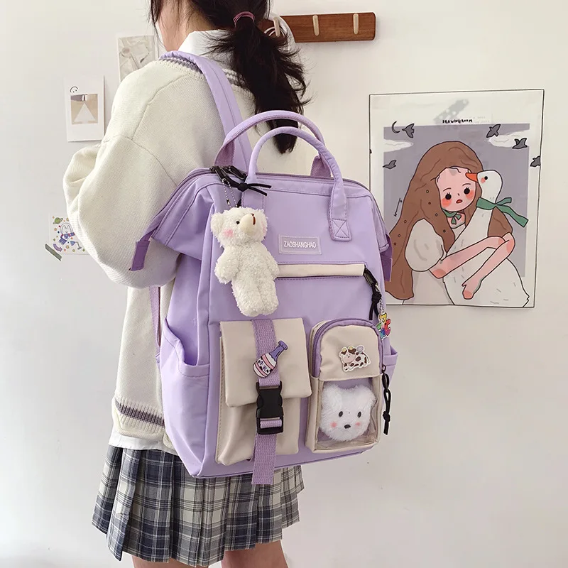 Korean Version of Harajuku Style Lightweight High School Backpack with Large Capacity and Versatile Campus Backpack