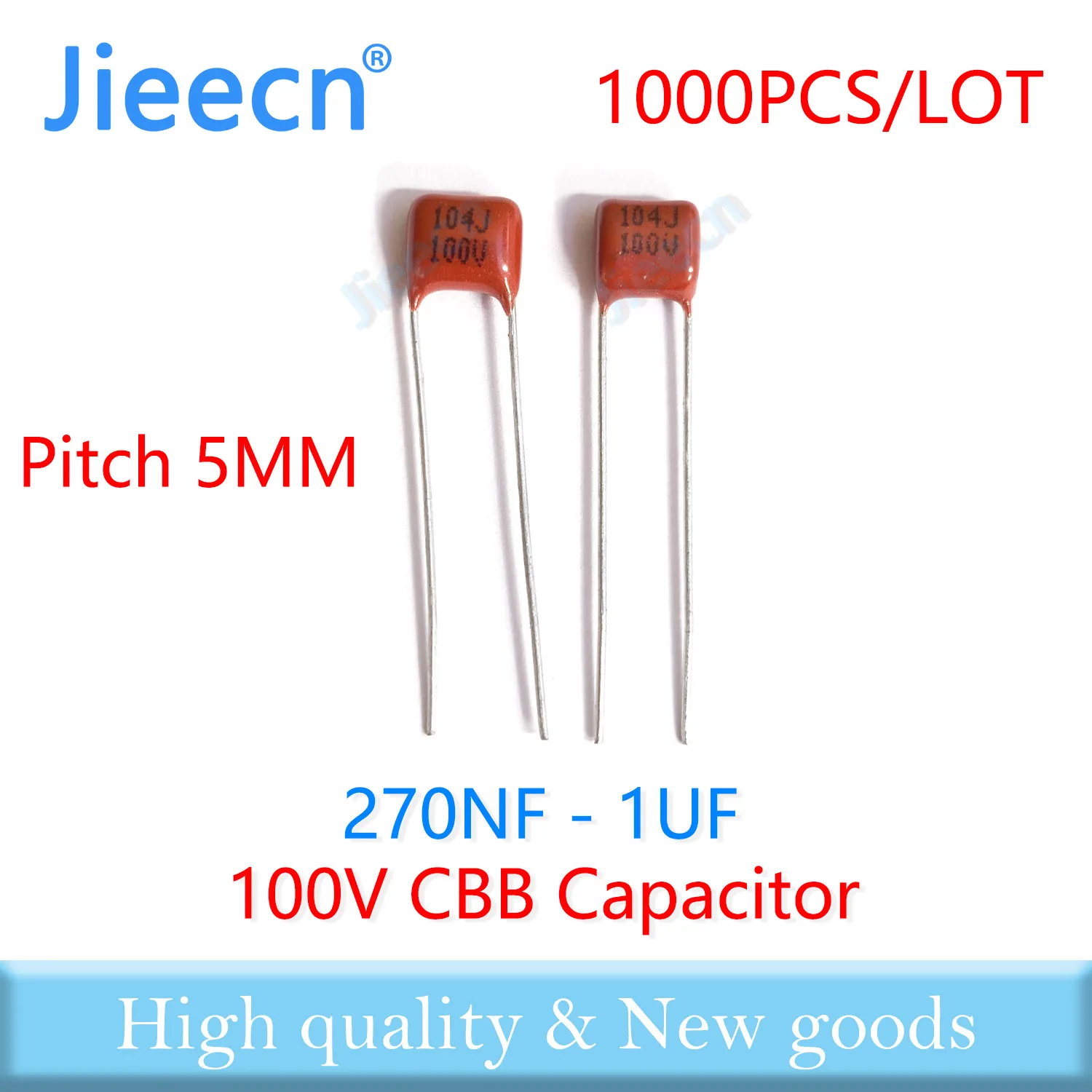 1000PCS 5MM 100V 270NF 330NF 390NF 470NF 560NF 680NF 820NF 1UF 564J 684J 824J 105J 334J 474J CBB Polypropylene Film Capacitor
