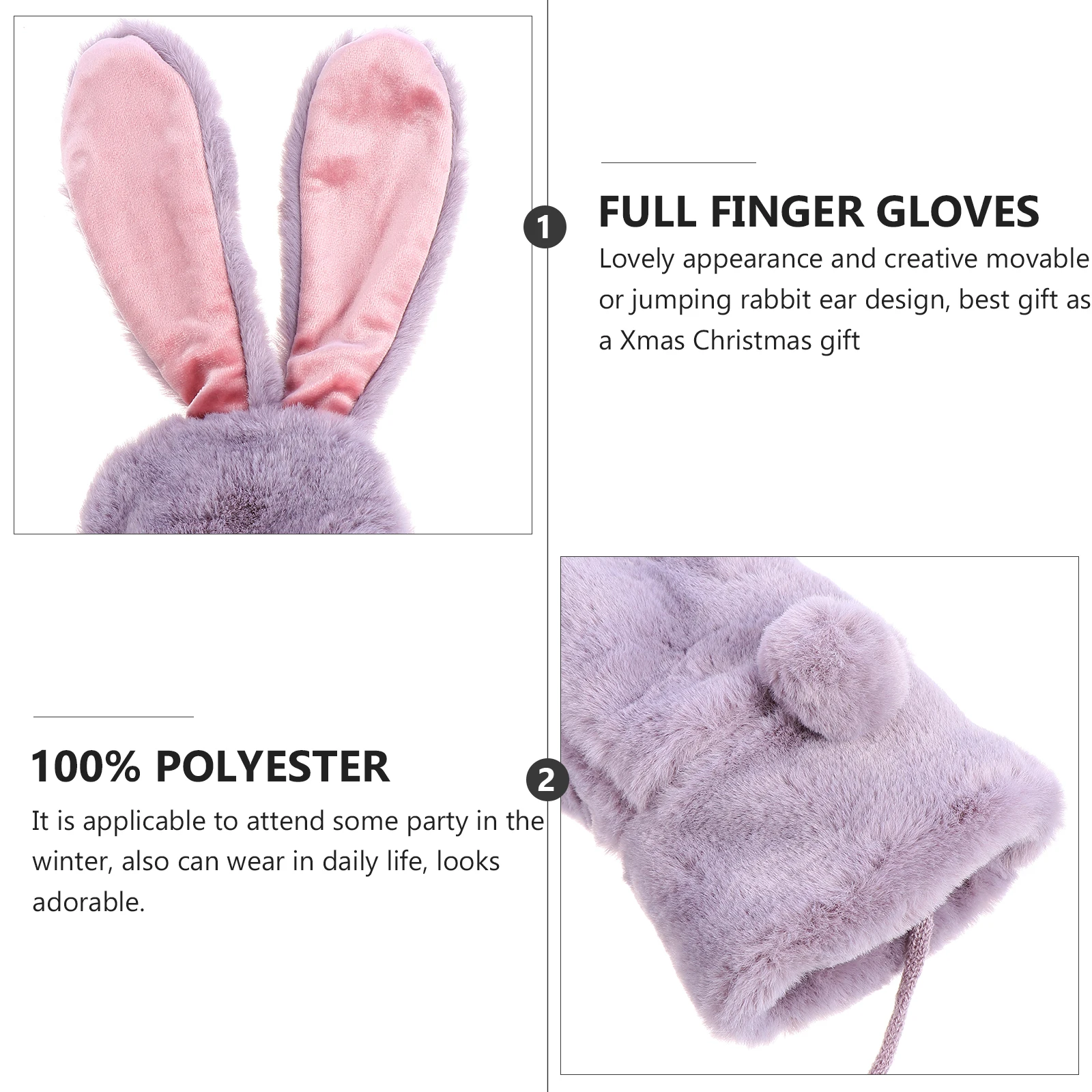 

1Pair Rabbit Ear Winter Warm Neck Hung Gloves Full Finger Mitten Cute Cartoon Moving Ears Lovely Warm Gloves Xmas Gift