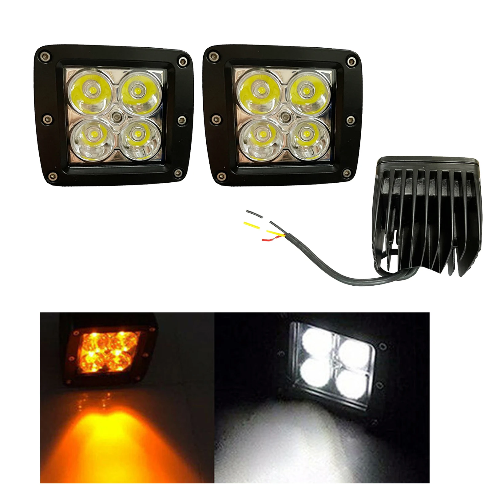 

2pcs 24W 3inch Dual Colors LED Work Light Cube Pods Spotlight Headlight 5" Flushmount Reverse Lamp Backup for ATV SUV Truck Boat