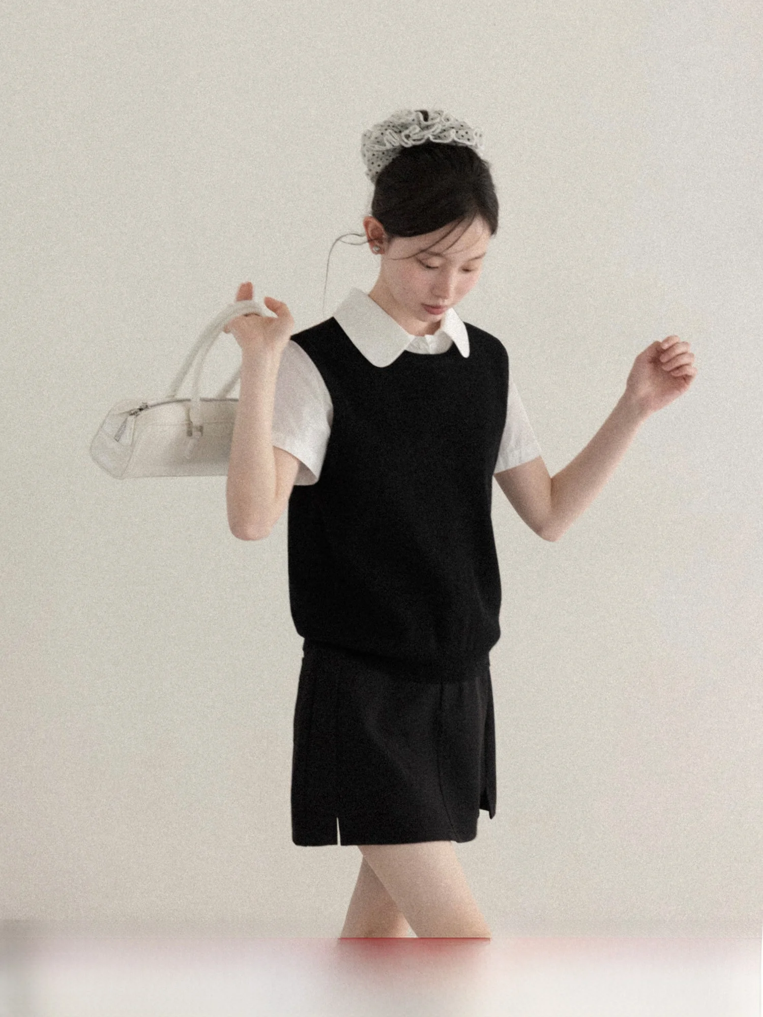 

Casual Style Knitted Black Vest Top Women's Outerwear Summer Layering Sleeveless Shoulder Pad Shirt Breathable Standard Fit