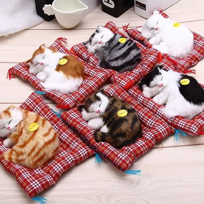 Lovely Simulation Animal Doll Stuffed Toys Plush Sleeping Cats Toy with Sound Kids Toy Decorations Birthday Gift For Children