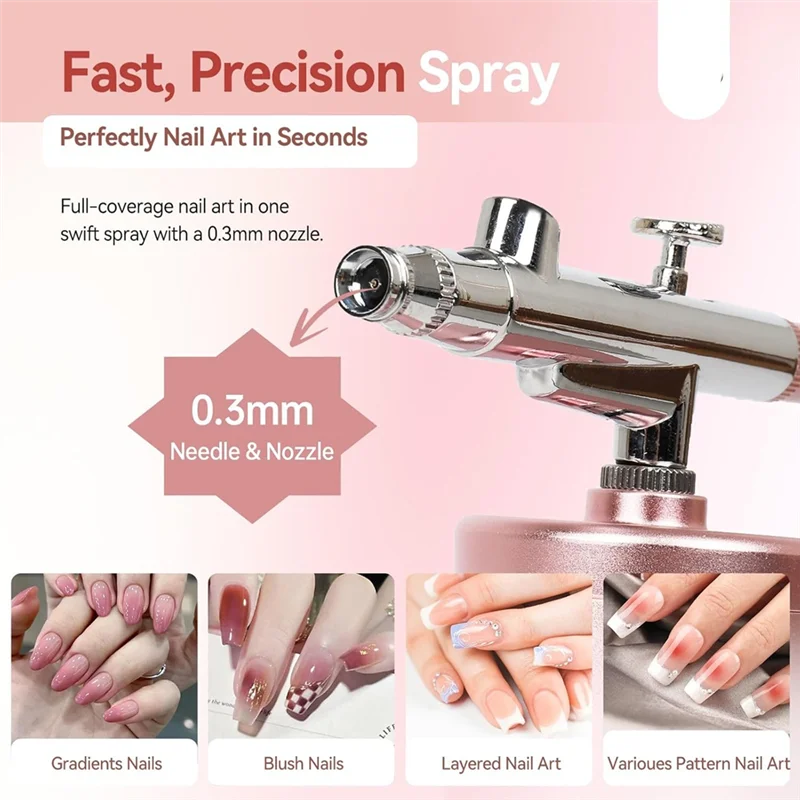 

B50C Super-Stable Airbrush Kit: 25 PSI Precision Airbrush For Nails Rechargeable Dual-Mode 0.3Mm Nozzle Nail Airbrush Machine