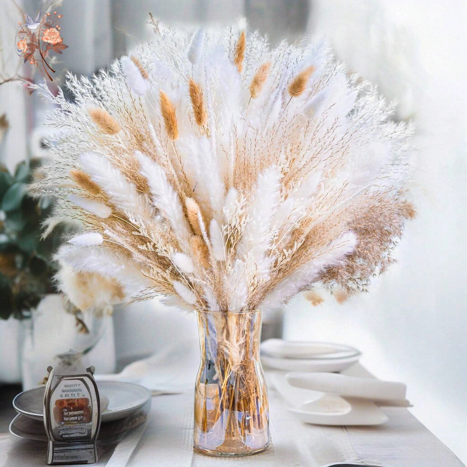 

90pcs Nordic Pampas Phragmites Dried Flowers Bouquet Home Vase Yard Garden Decor Natural Flower Pampa Wedding Party Arrangements