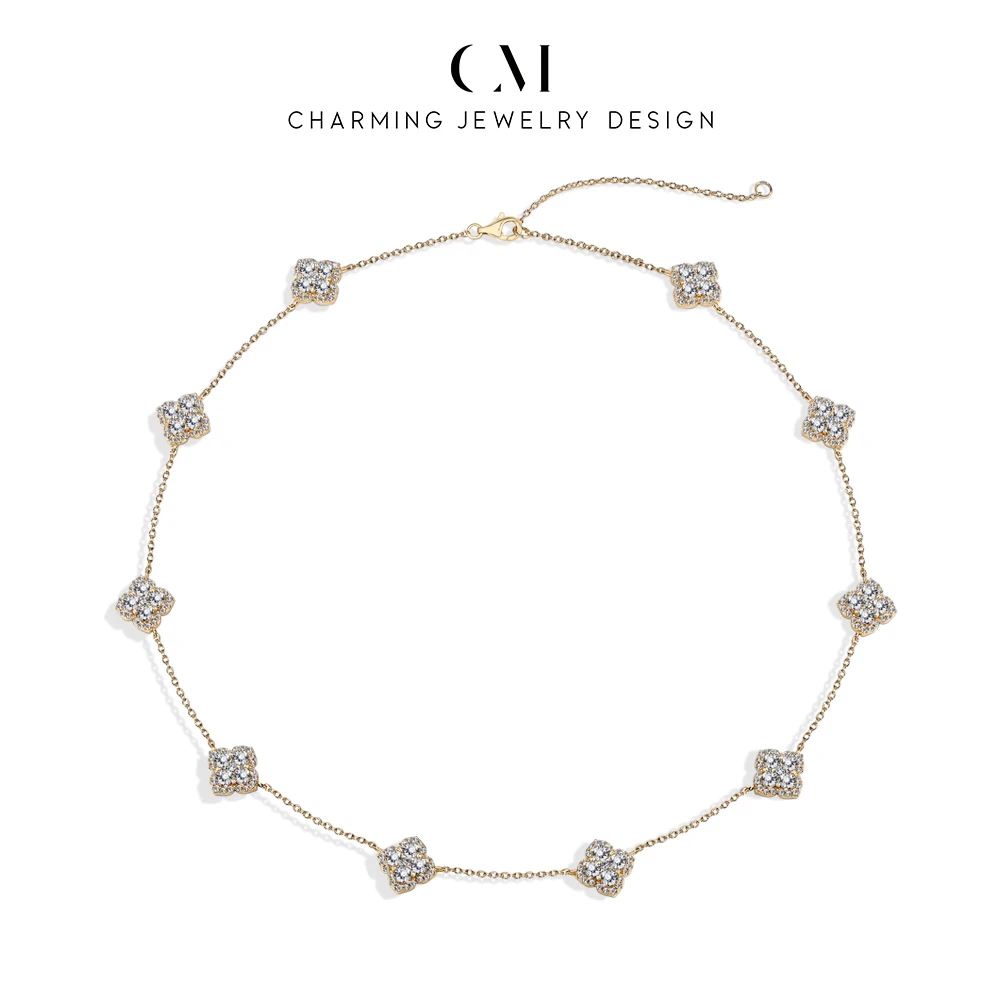 CHARMING Classic Shining Four-Leaf Clover Moissanite Flowers Necklace for Women Engagement Wedding birthday gifts party Jewelry
