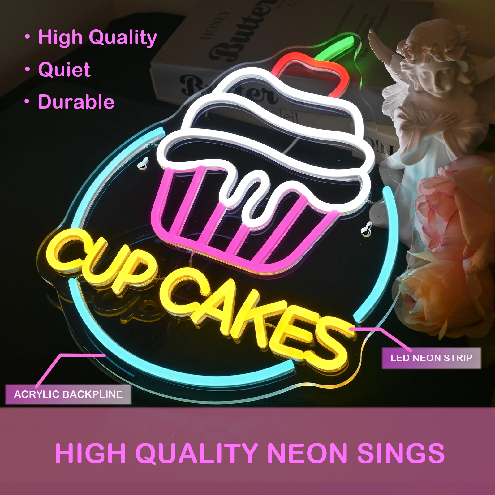 Cup Cake Neon Sign for Wall Decor Dessert LED Neon Sign for Bakery Dessert Shop Bar Cafe Kitchen Dessert Station Bedroom Decor