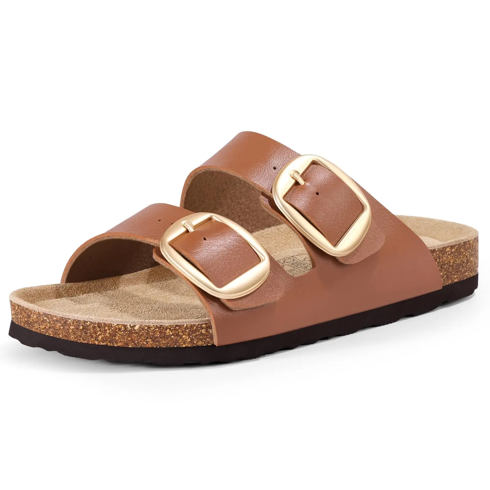 Kidmi Women's Flat Sandals With Cork Footbed And Adjustable Straps_voghion.com