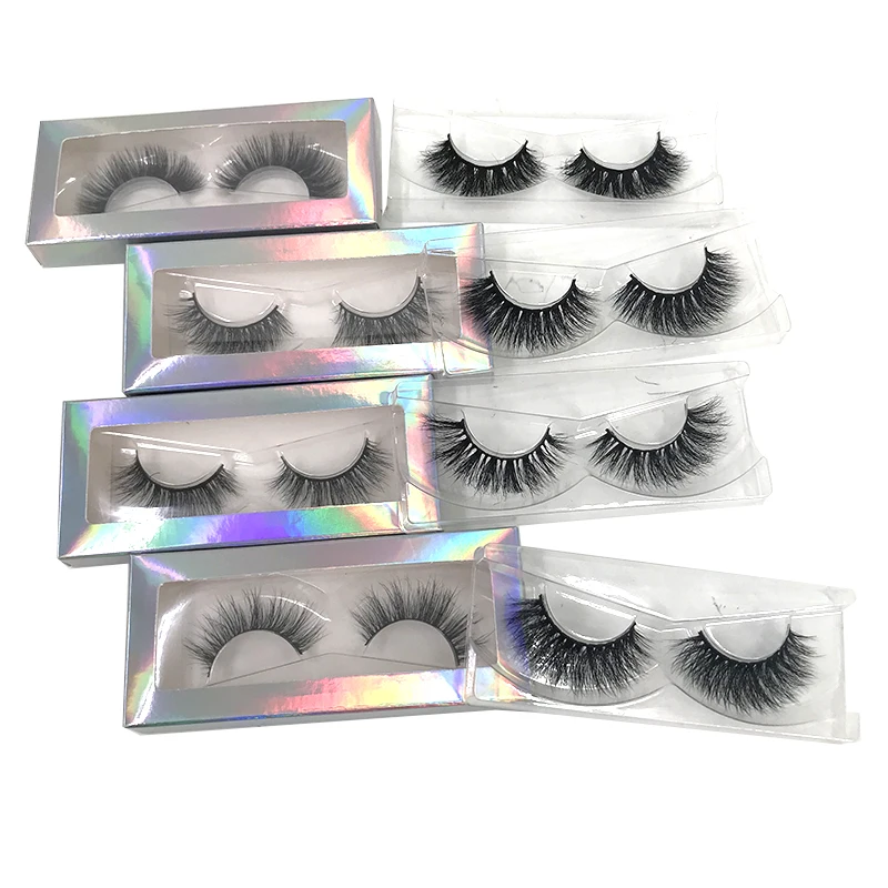 2024 Newest Natural 3D Mink Eyelashes Handmade Black Band Mink Hair Lashes Holographic Paper Packaging Box