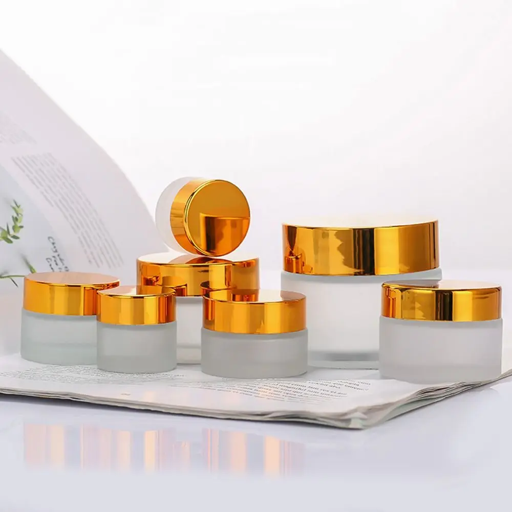 

5-50g Frosted Glass Cream Jar Empty Silver/Gold/Black/White Face Cream Bottles Lip Balm Lotion Vials Makeup Jar