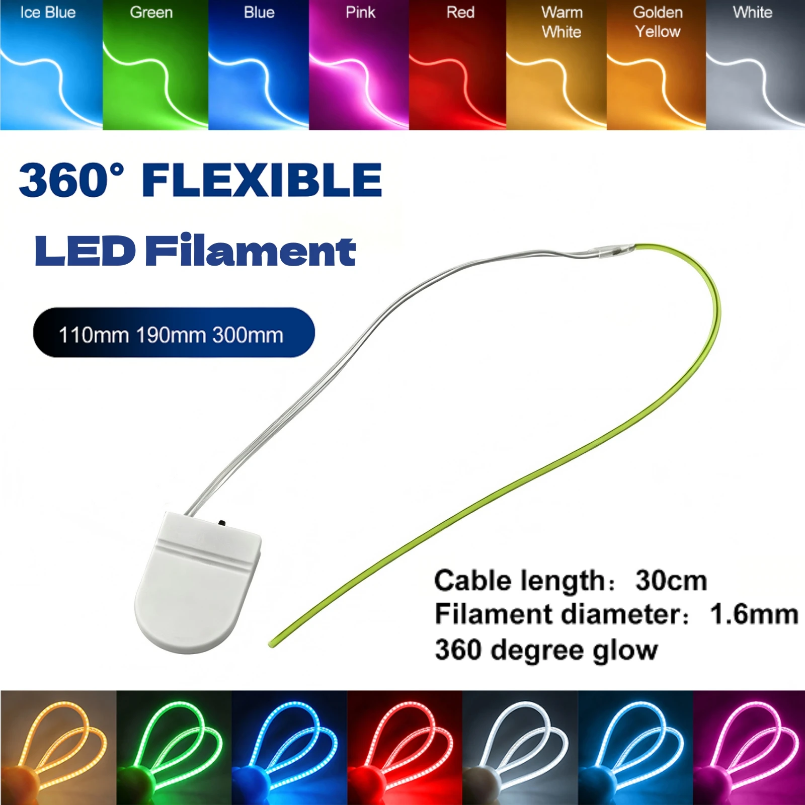 Battery Powered Lamp Parts Diode LED Filament 110/190/300MM Flexible 3V 360° Luminous Bendable Creative Edison Bulb DIY Rope