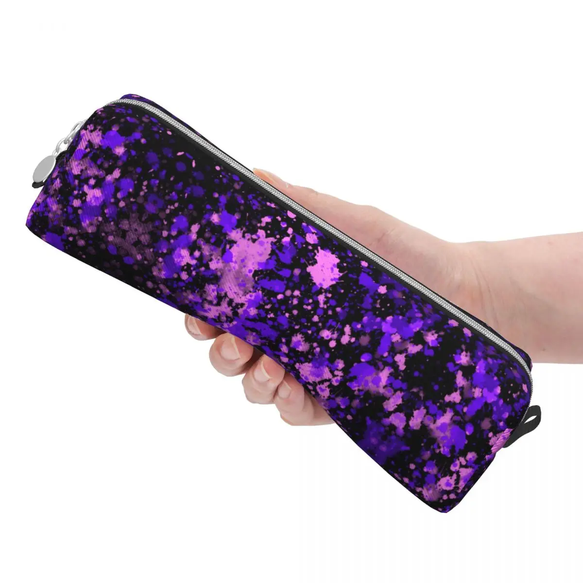 Imagem -03 - Tinta Roxa Splatter Pencil Case Bolsa com Zíper de Impressão Abstrata Cute University School Pencil Cases Meninas e Meninos Suprimentos