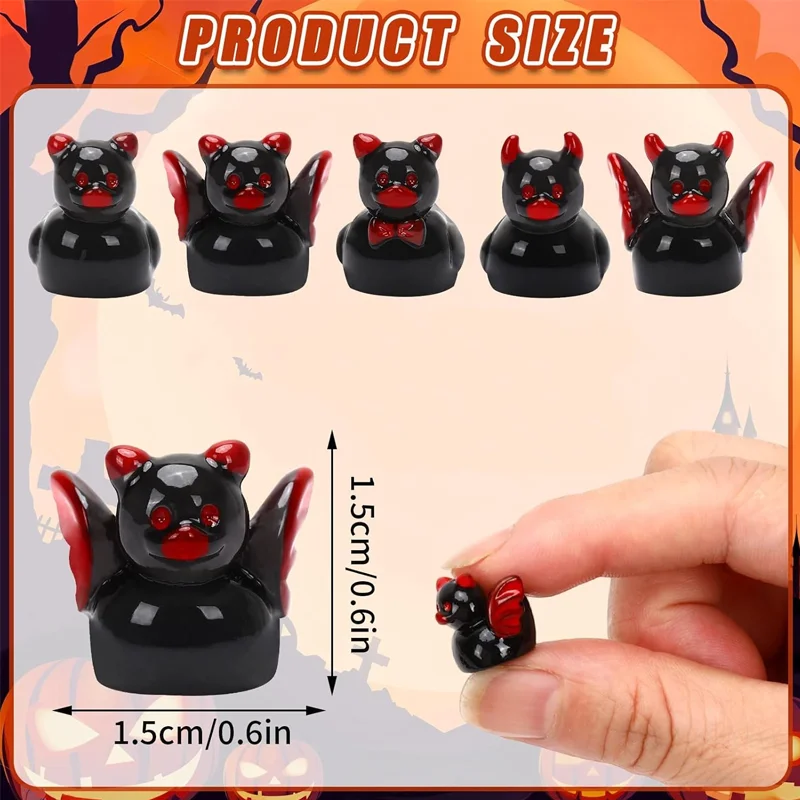 Mini Resin Halloween Black Ducks, Tiny Devil Duck Figurines