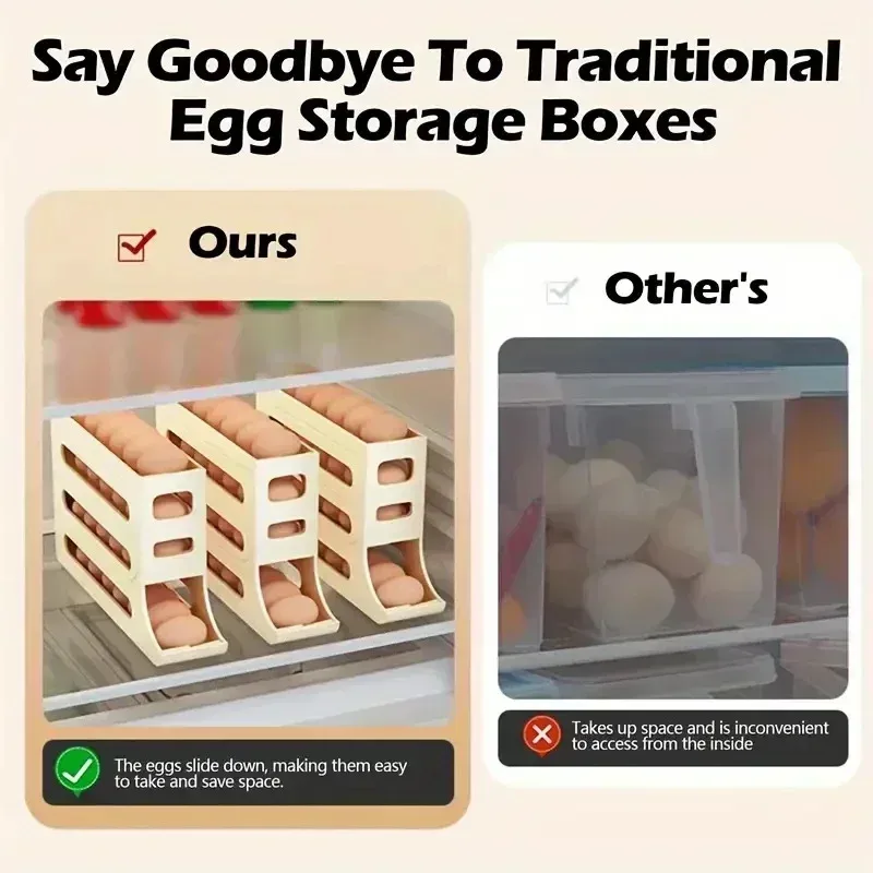 

4-Layer Refrigerator Egg Storage Box - Automatic Roll Anti Drop Basket Food Container Organizer