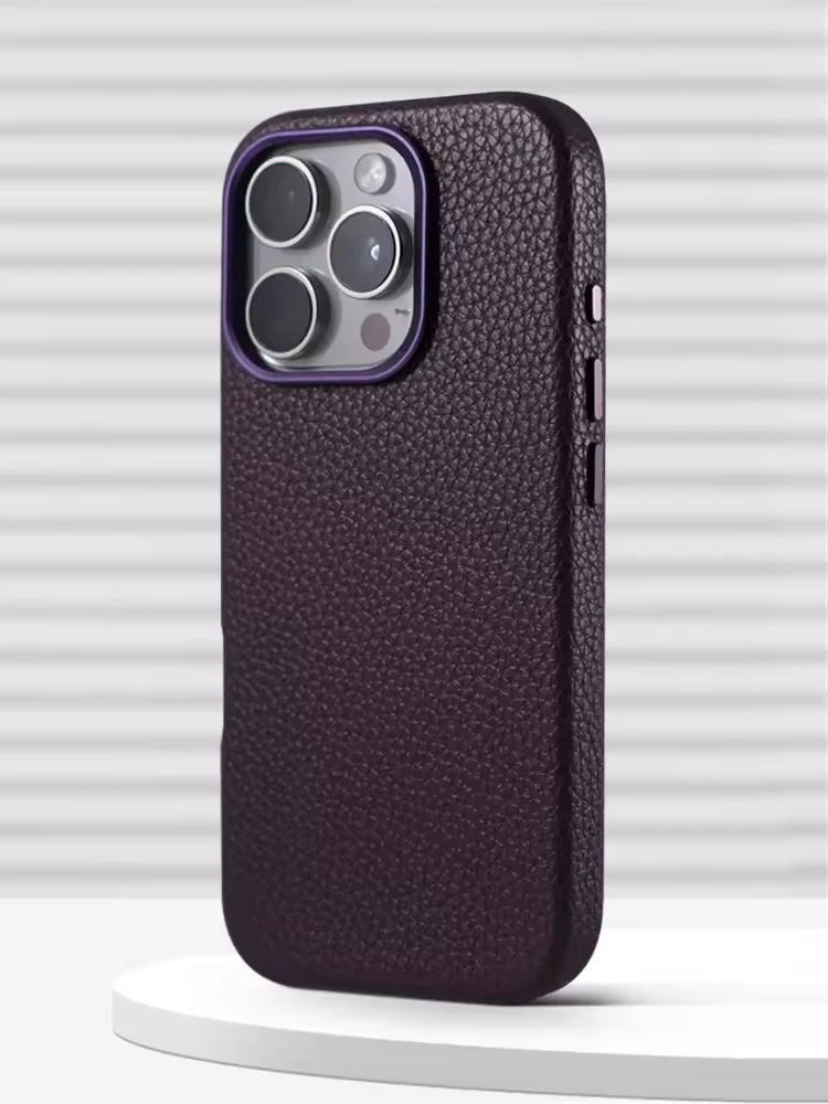 Metalowa obudowa z teksturą liczi, wykonana ze skóry PU, kompatybilna z MagSafe, do iPhone'a 1716 Pro 14 15 17Pro Max, matowa, magnetyczna, z obsługą ładowania bezprzewodowego. — zdjęcie produktu 7