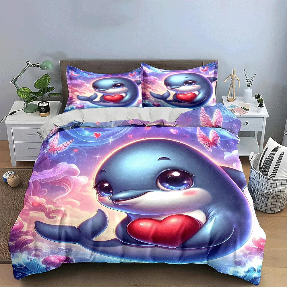 

"Adorable Dolphin Love Set" Suitable for gifts, decorations, Exquisite three-piece bedding set gift for kids and adults