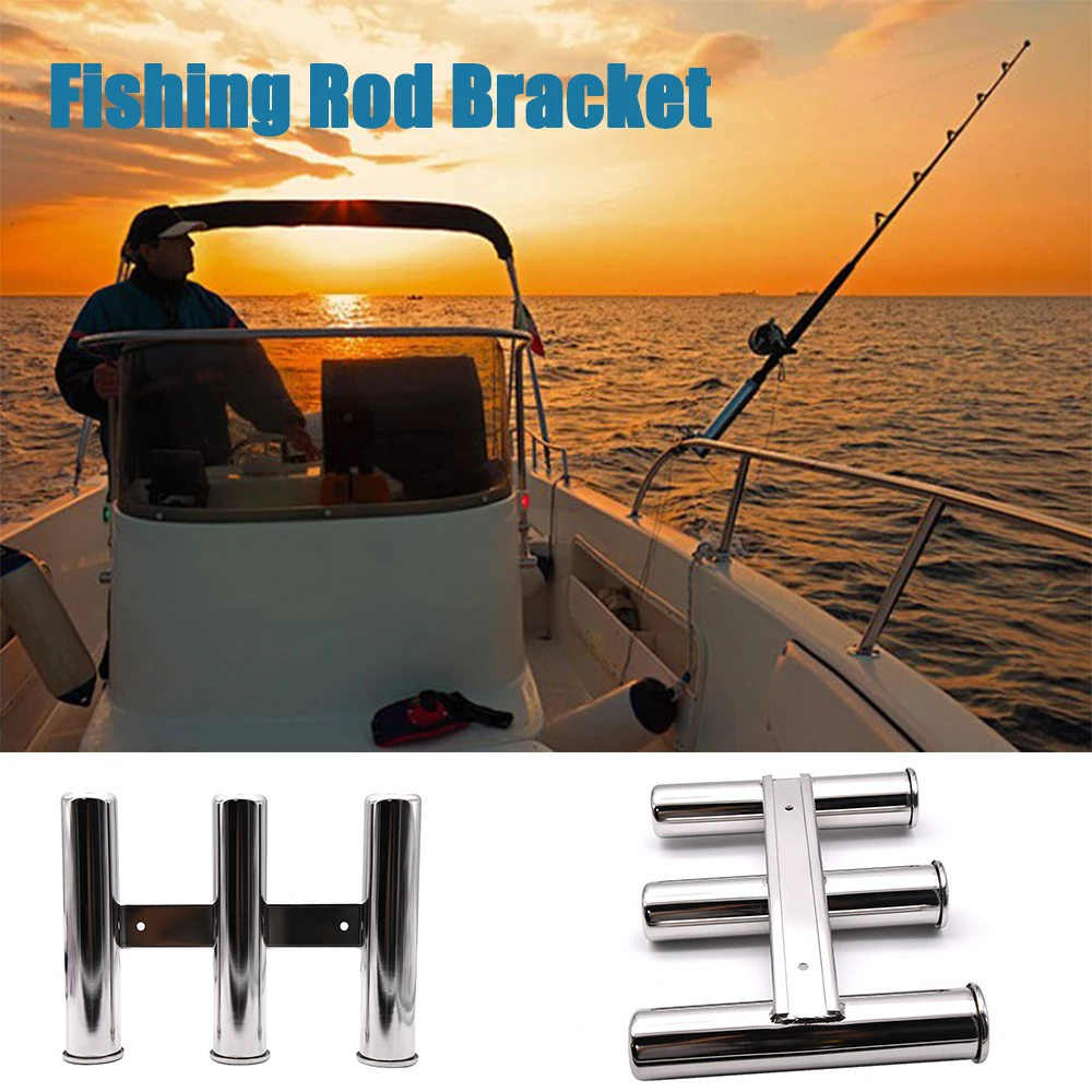 

3 Tubes Link Rod Holder Stainless Steel Fishing Rod Bracket Socket Pole Tube Mount Bracket Wall-hung Style For Boat Marine Yacht