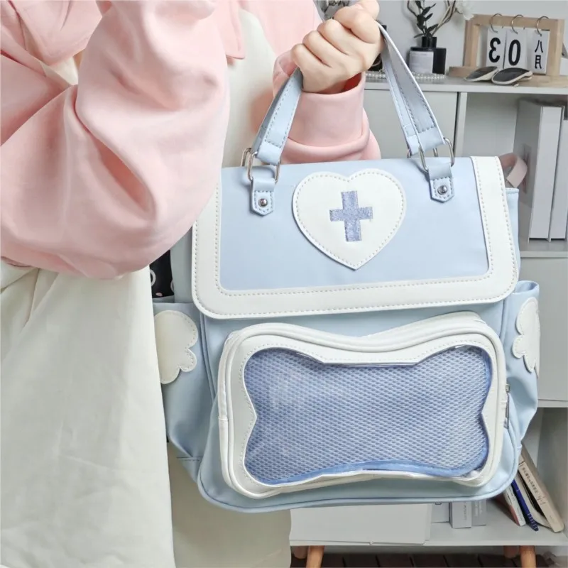Japanese Light Blue Backpack Women JK Uniform Spacious Ita Bag Ladies Sweet Cute Medical Dog Wings Commuter Y2K Mochilas Mujer