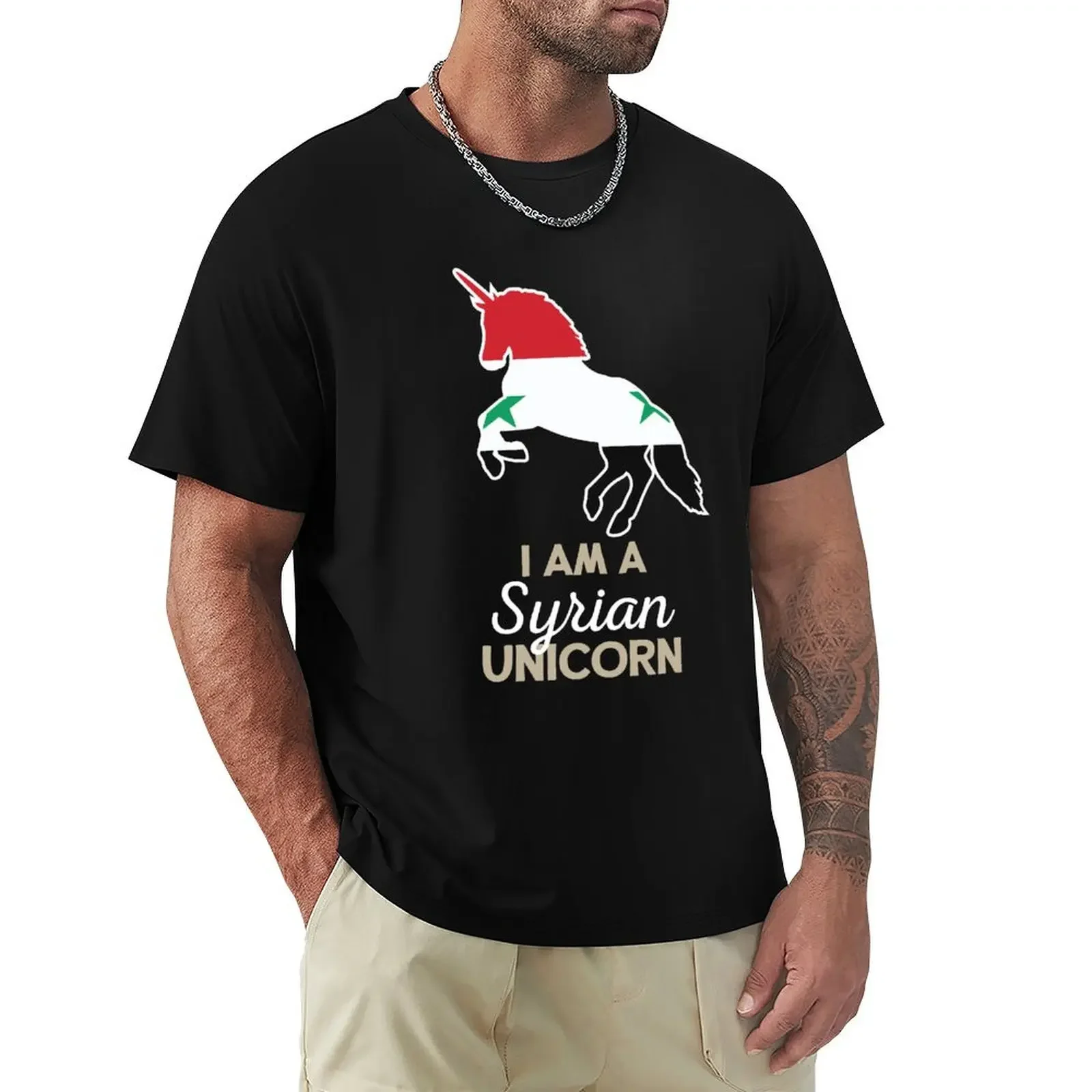 Syria Flag Syrian Unicorn T-Shirt korean fashion baggy shirts street wear mens graphic t-shirts hip hop