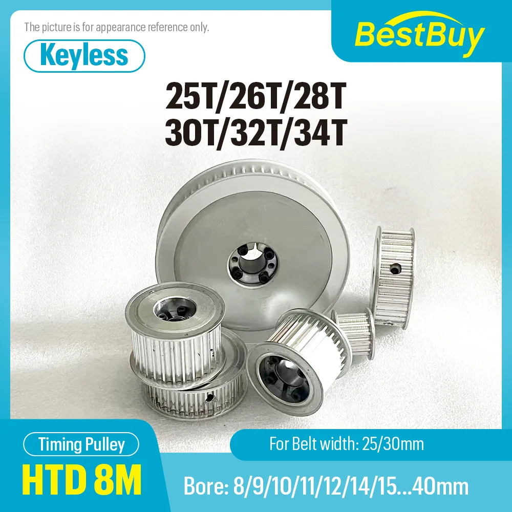 

HTD 8M 25T 26T 28T 30T 32T 34T Timing Pulley Keyless Bushing Bore 8-40mm Synchronous Wheel Belt Width 25/30mm