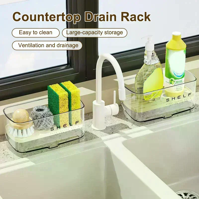 New Rag Rack Kitchen Sink Rack Household Wall-mounted Multi-function Sponge Pool Faucet Storage Artifact With Drain Design 1PC
