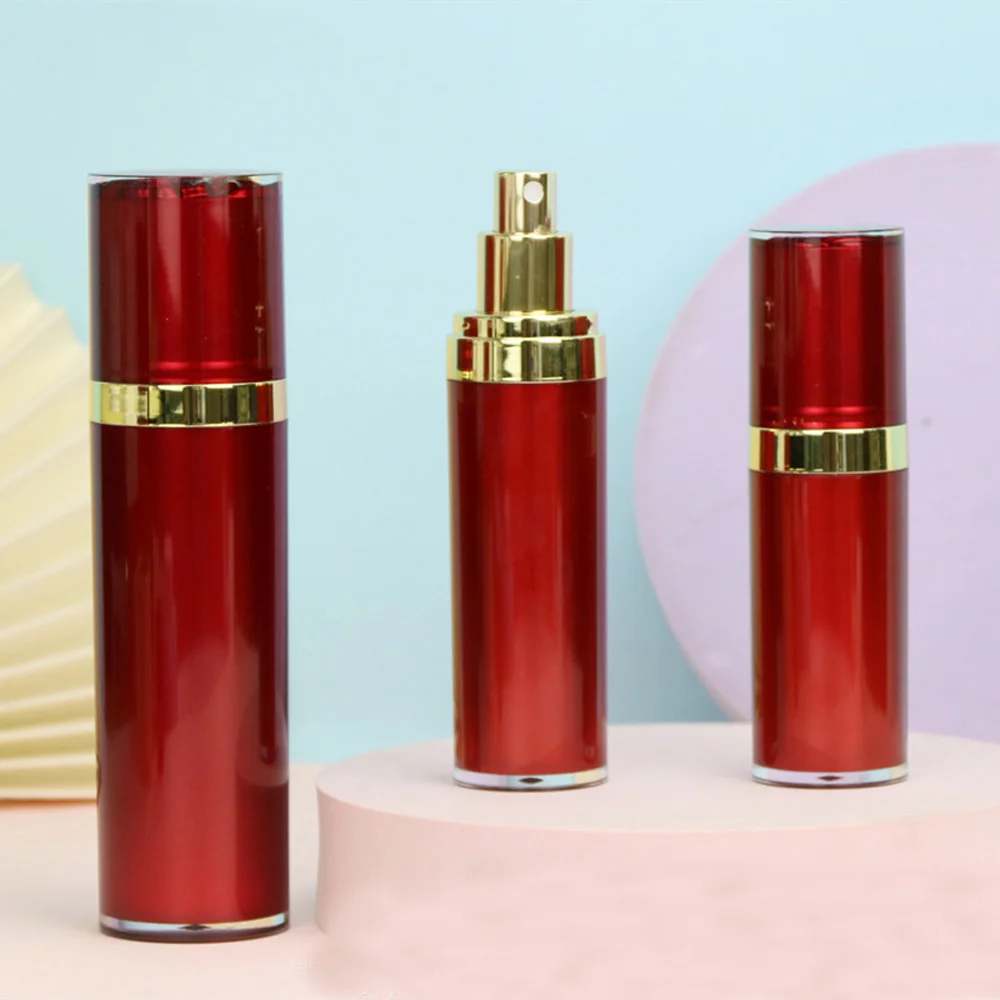 30ml&50ml Capacity Cylinder shape Wine red color Acrylic material Refillable Spray Perfume bottle with sprayer pump