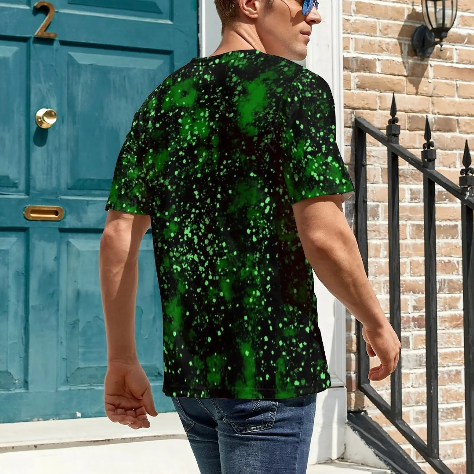 Big Size T-Shirt Summer Abstract Splatter Paint T-Shirts Black and Green Funny O Neck Tee Shirt Male Fashion Pattern Top Tees
