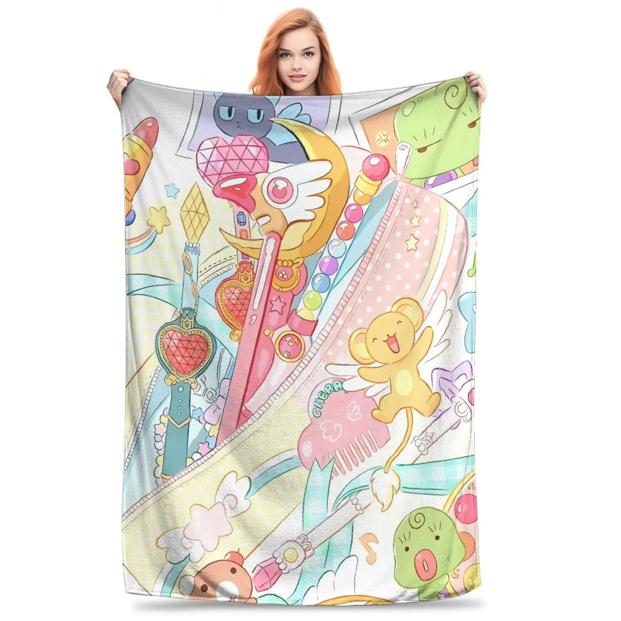 

Anime Cardcaptor Sakura Plush Flannel Throw Blanket for Couch Bed Warm Soft Custom DIY Quality Bedspread Gift Home Textile