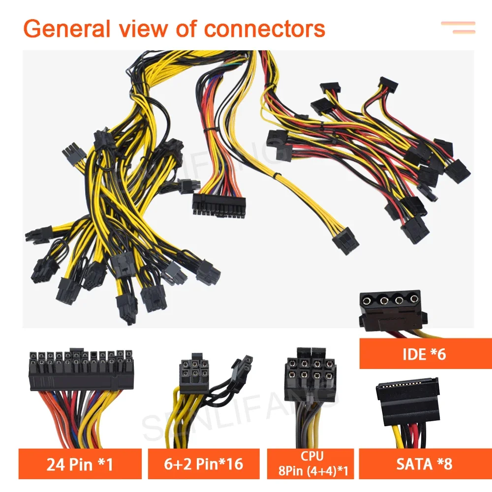 Imagem -04 - Colorido Psu Atx Ouro Mineração Fonte de Alimentação Sata Ide para Btc Etc Rvn Rig Ethereum Computador Máquina Suporte Gpu Cartões 2000w