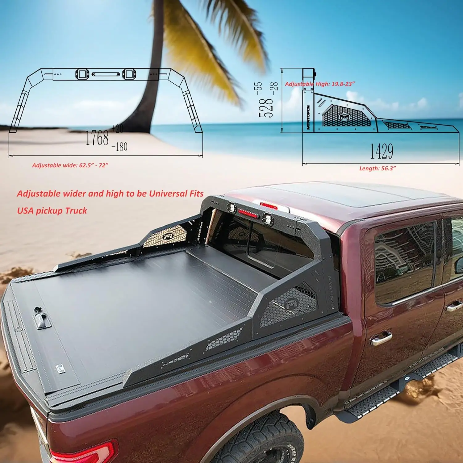 Military Design Pickup Roll Bar Compatible With Ford F150 Raptor Jeep Gladiator Chevy RAM Toyota Trucks