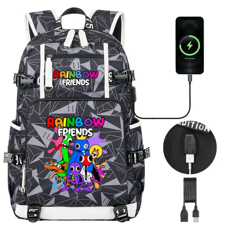 Imagem -02 - Mochila de Impressão Rainbow Friends para Crianças Usb de Grande Capacidade Bolsa de Escola Estudantil Bookbag para Adolescentes Menino e Menina