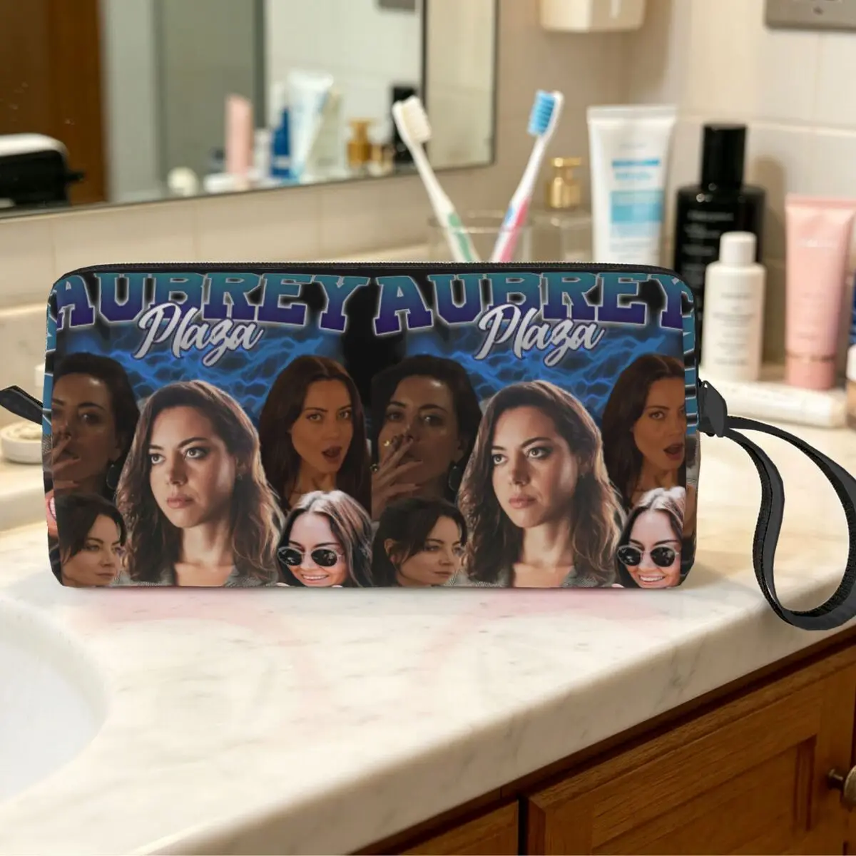 Aubrey Plaza Retro Style Makeup Bag Cosmetic Organizer Toiletry Cosmetic Bag for Women Beauty Travel Pencil Case