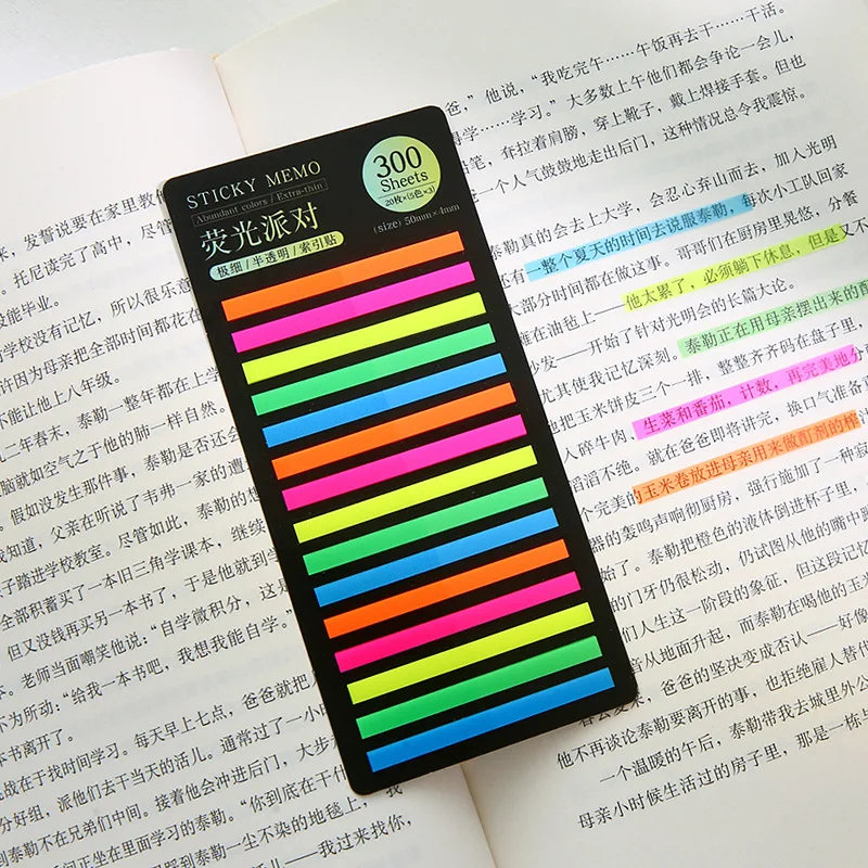 300sheet/set Transparent Sticky Note Korean Highlighter Colorful Index Post Sticky PET Waterproof Stationery Student Supplies