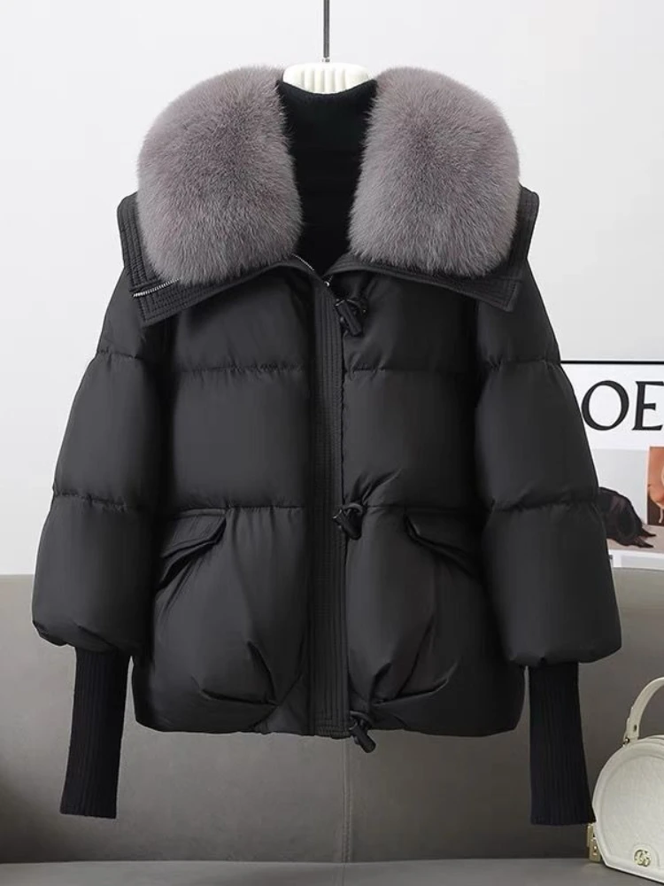 2026 Down Cotton Short Padded Jacket Women Parkas Fur Collar Autumn Winter Thick Coats Female Black Casual Outerwear Clothes