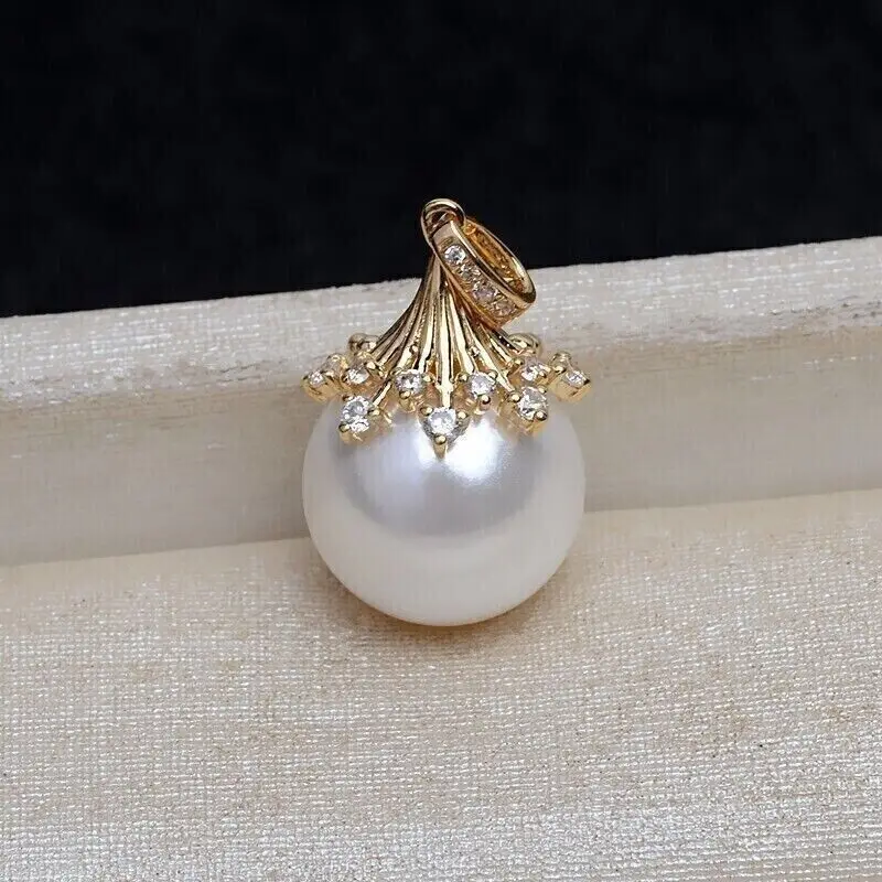 

new round 10-11mm AAA White natural pearl south sea pendant 925 silver send chain