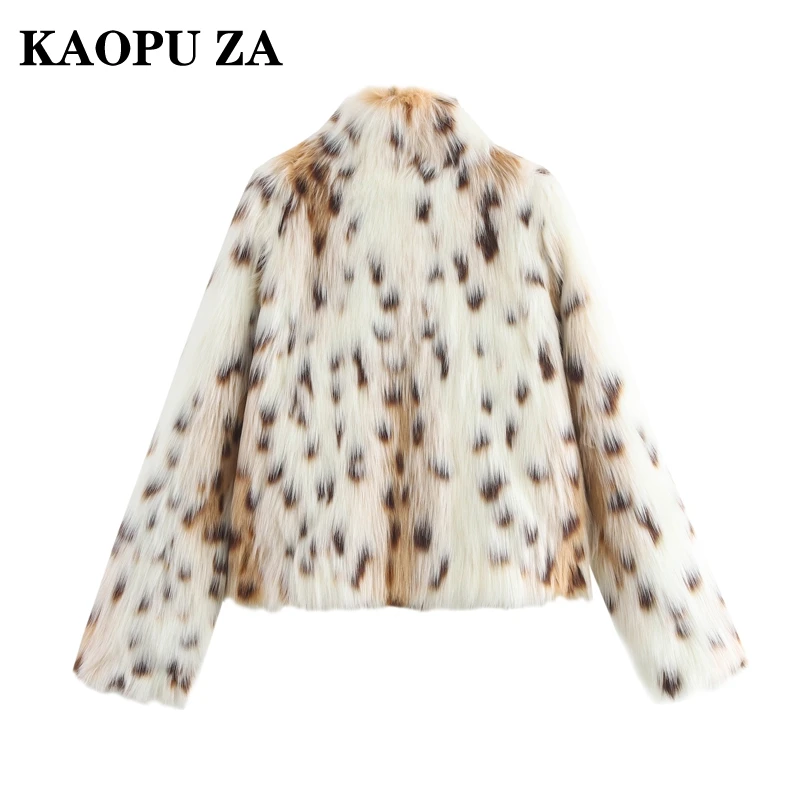 KAOPU ZA 2024 Autumn/Winter Woman's Casual Stand Collar Long Sleeve Jacket Coat Female Fashion LEOPARD Print Button Pockets Top