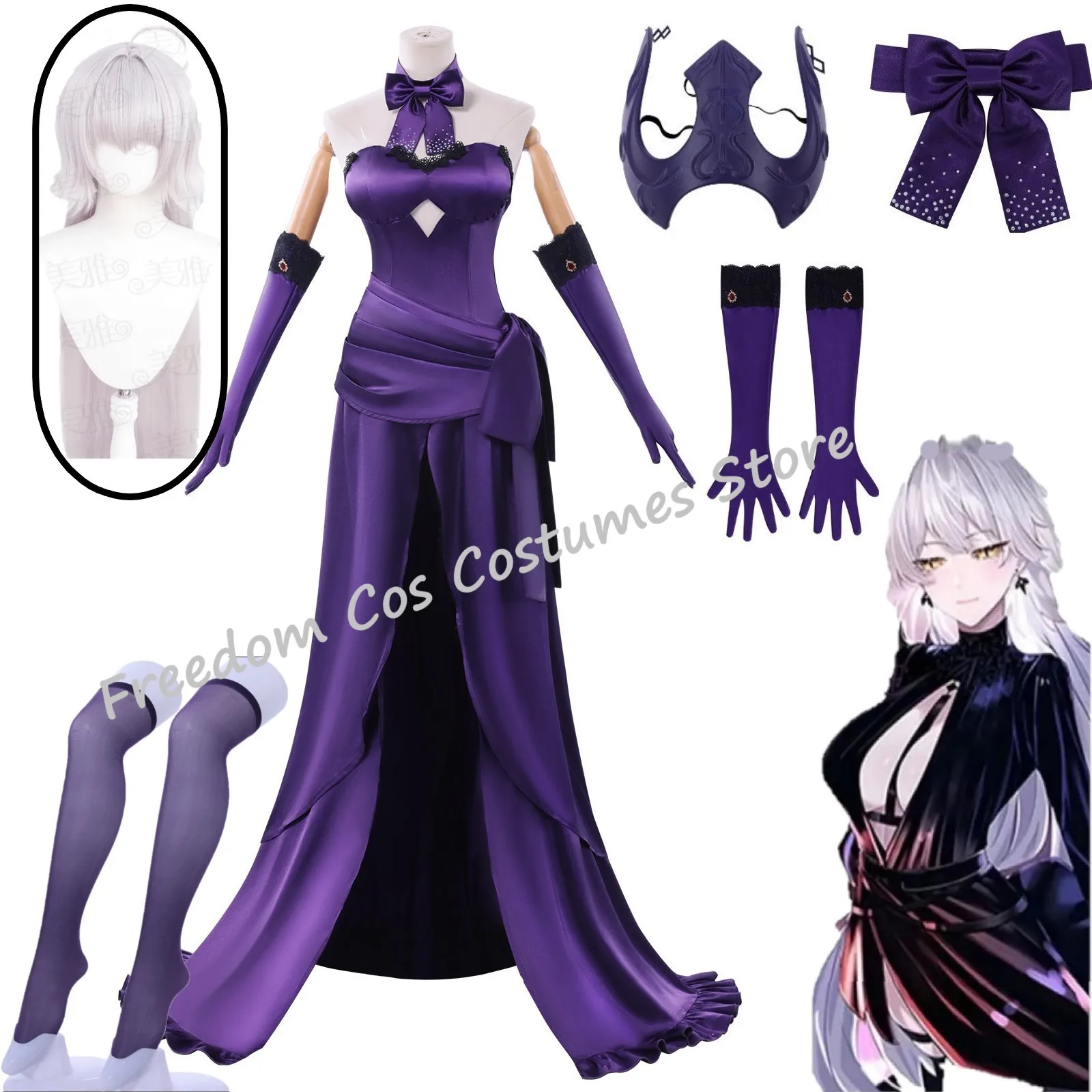 

Joan of Arc Cosplay Game Fatee/Grandd Jeannee (Alterr) Holy Night Dinner Gown Cosplay Costume Halloween Party Sexy Purple Dress